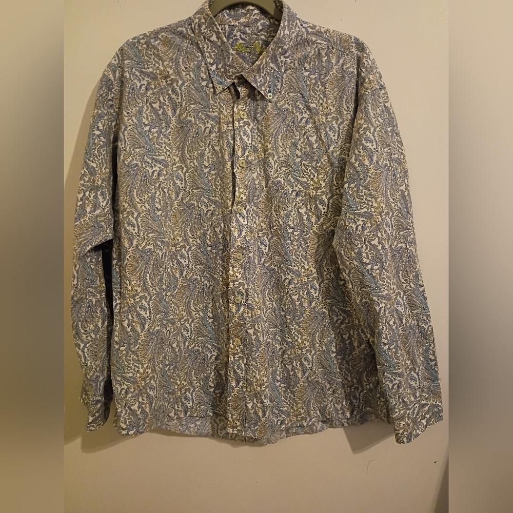Alan‎ Flusser Blue and Gray Paisley Casual Button Down Shirt